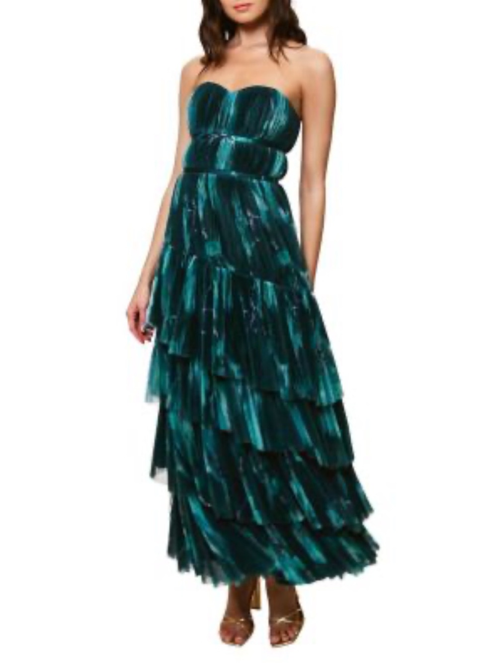 Strapless Teal Tiered Maxi Dress